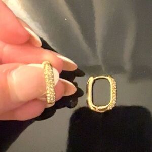 Gold Pavé Huggie Hoop Earrings - Sparkling Gold Tone